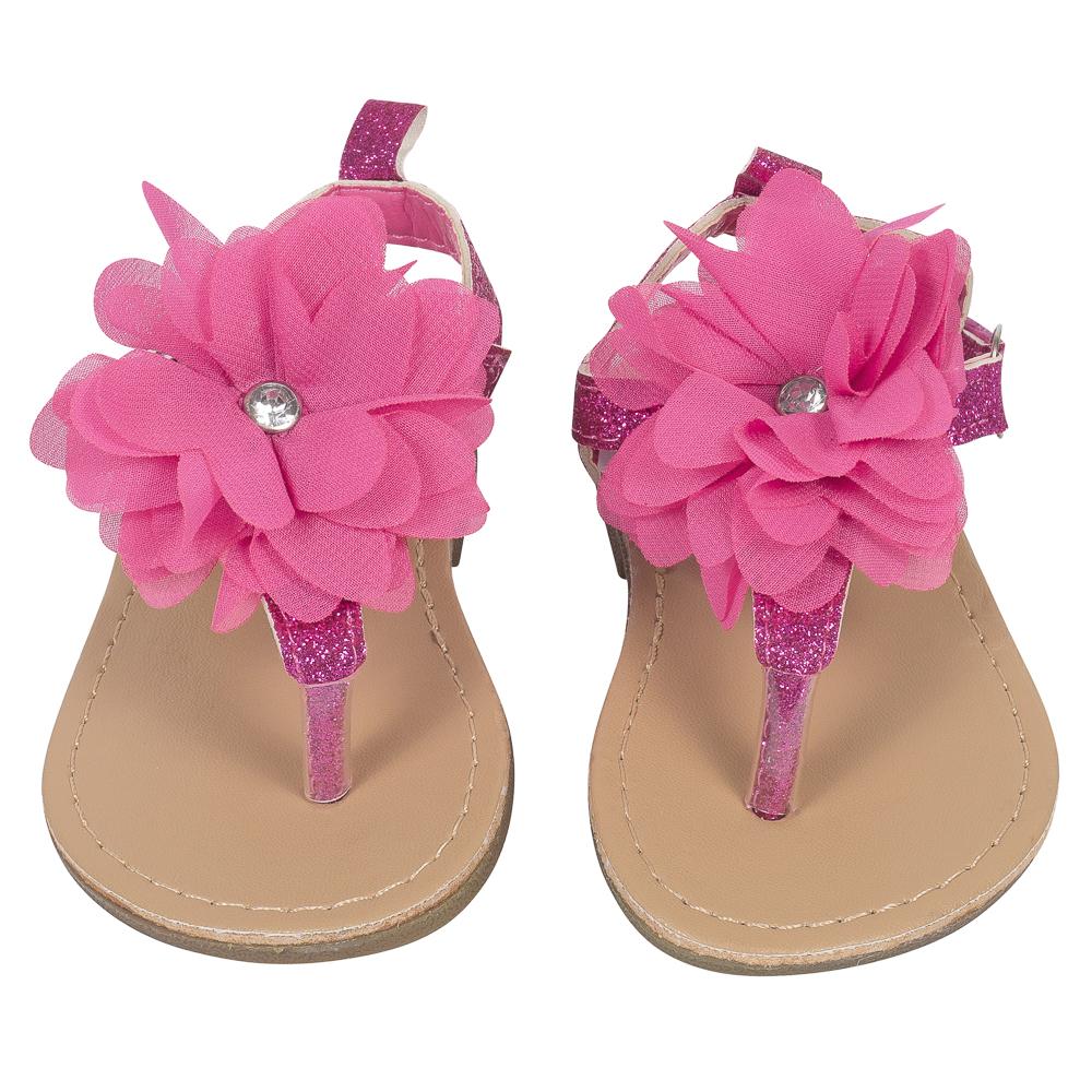 Baby Girls’ Hard-sole Sandal, Hot Pink Glitter and Flower