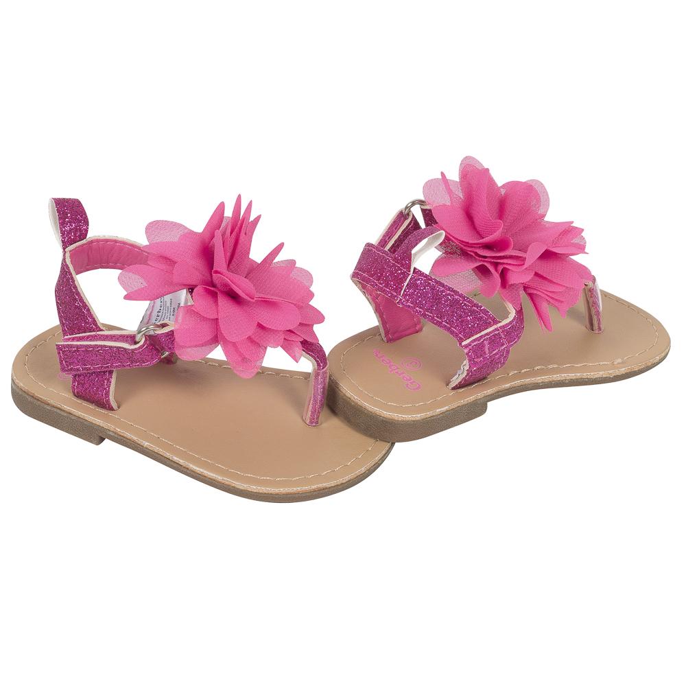 Baby Girls’ Hard-sole Sandal, Hot Pink Glitter and Flower, view 2