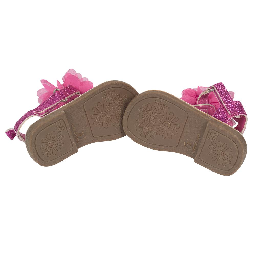 Baby Girls’ Hard-sole Sandal, Hot Pink Glitter and Flower, view 3
