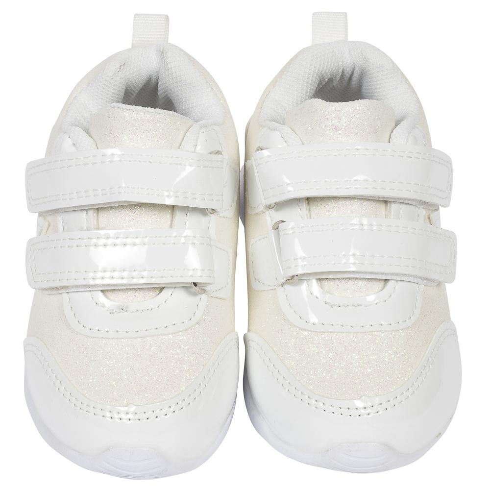 Baby Girls’ Sneaker, White Glitter Coated Canvas