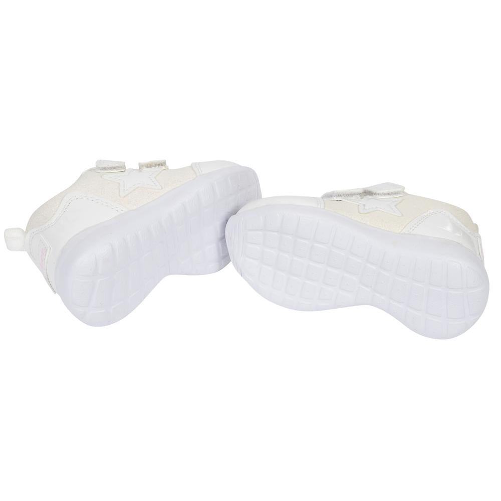 Baby Girls’ Sneaker, White Glitter Coated Canvas, view 3