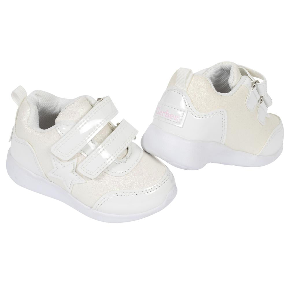 Baby Girls’ Sneaker, White Glitter Coated Canvas, view 2