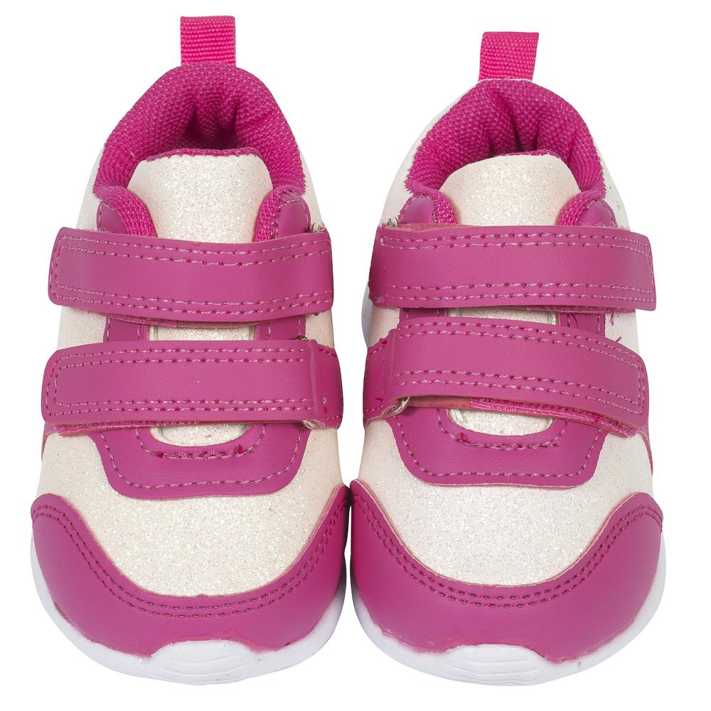 Baby Girls’ Mesh Velcro Sneaker, White and Hot Pink
