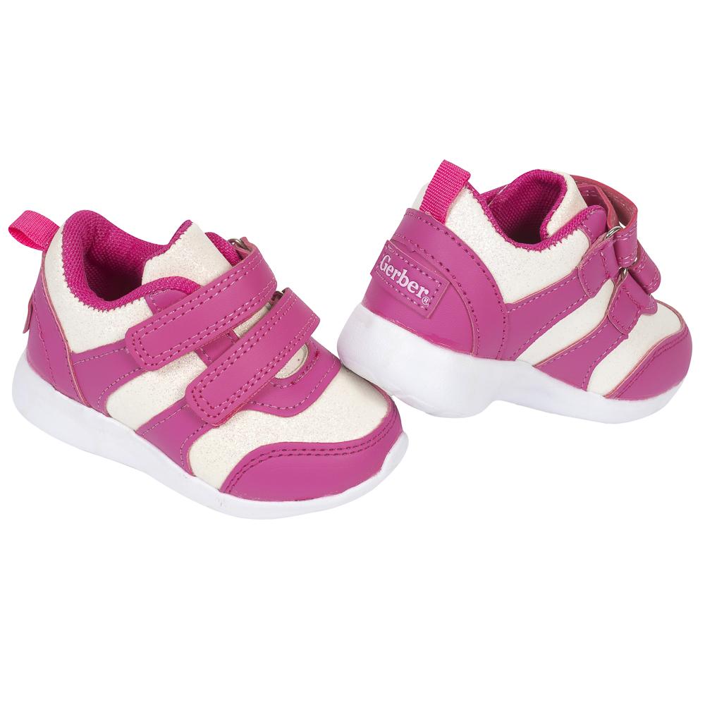 Baby Girls’ Mesh Velcro Sneaker, White and Hot Pink, view 2