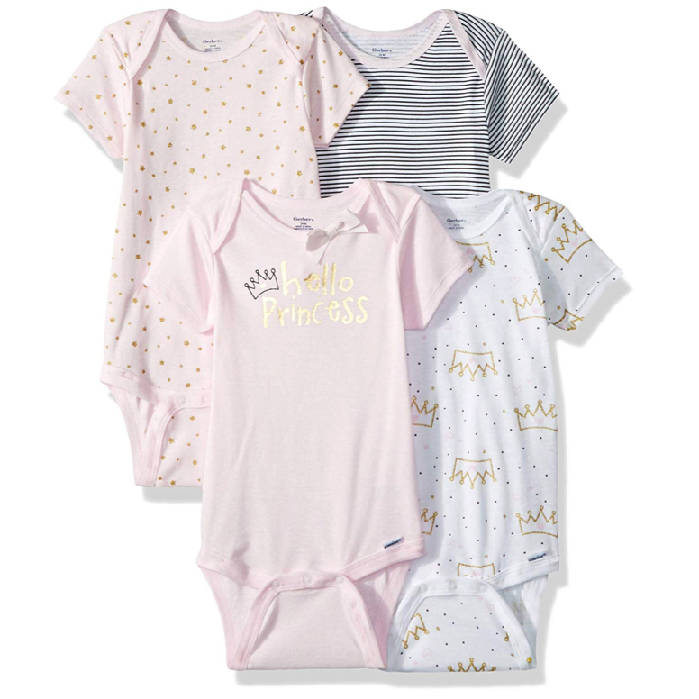 4-Pack Girls Princess Crown Short-Sleeve Onesies Bodysuits