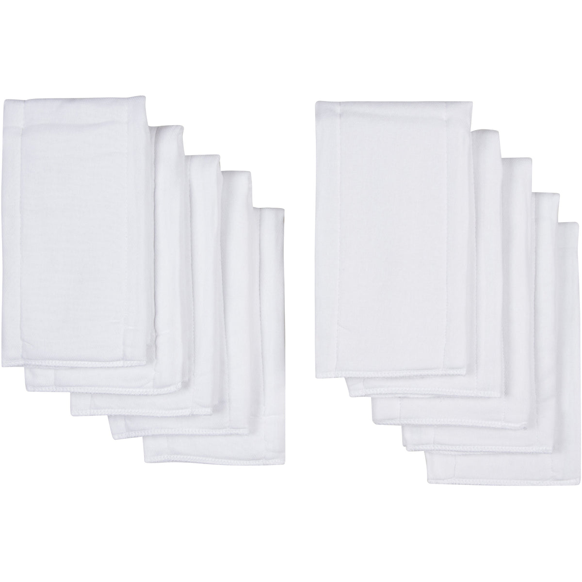 10pk White Gauze Prefold Cloth Diapers - 6-ply with Absorbent Padding