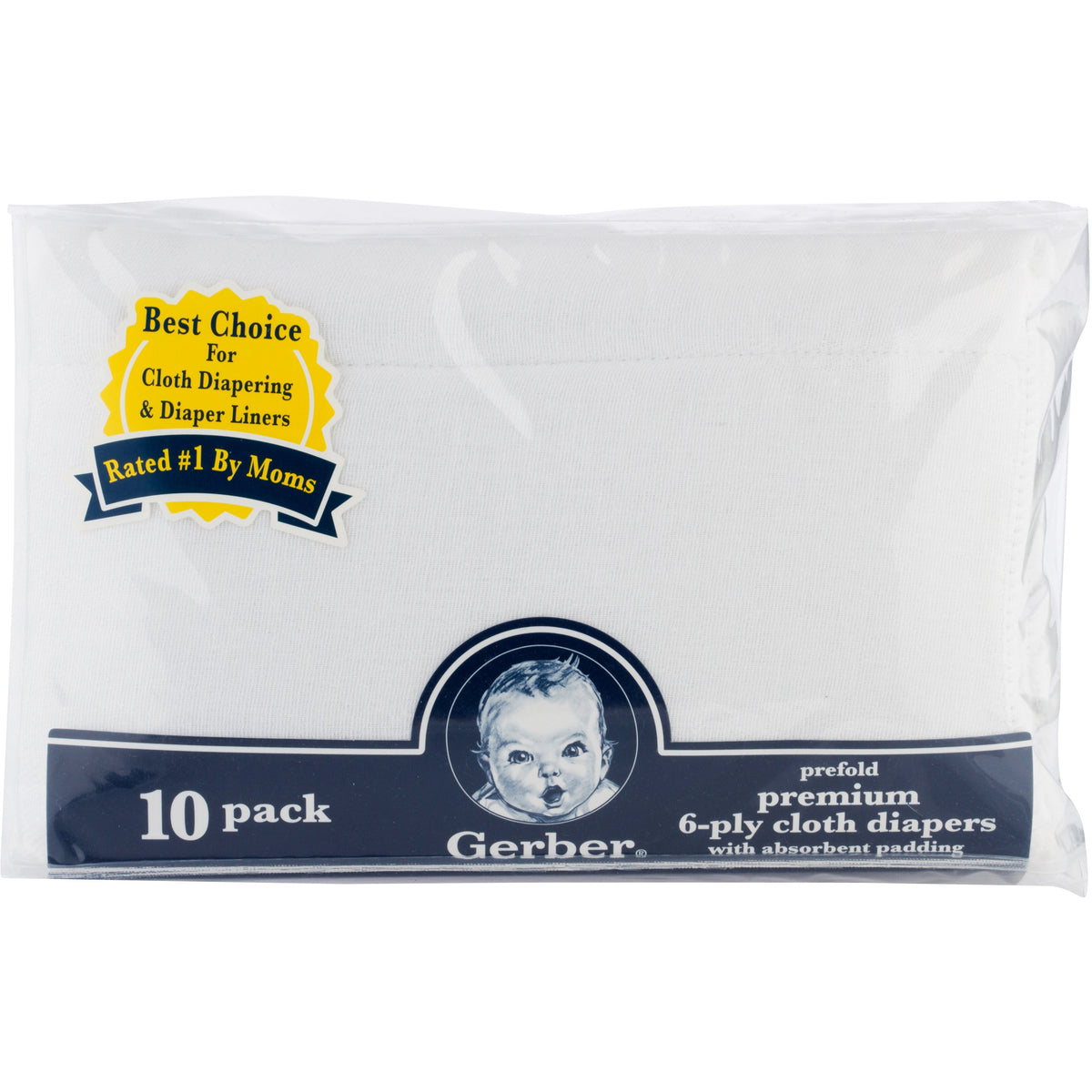 10pk White Gauze Prefold Cloth Diapers - 6-ply with Absorbent Padding, view 2