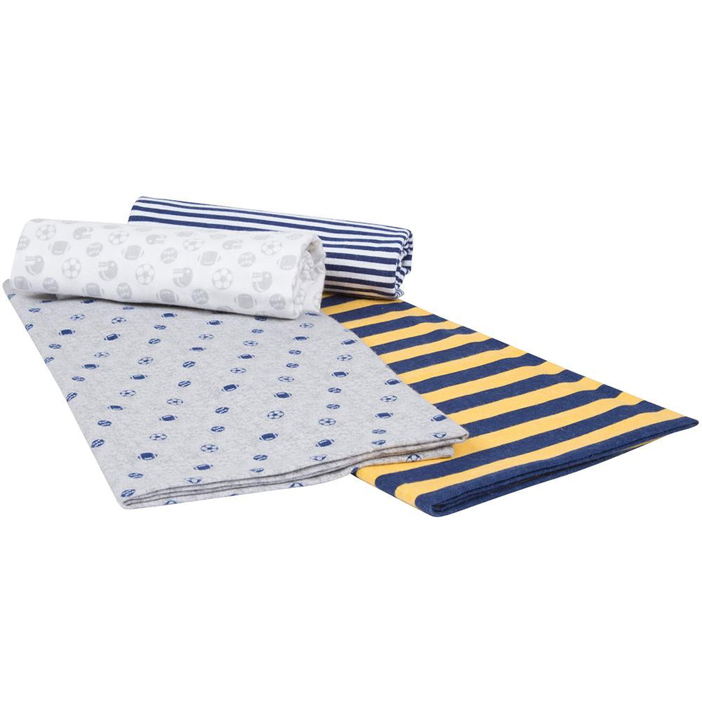 4-Pack Boys Sports Flannel Receiving Blankets