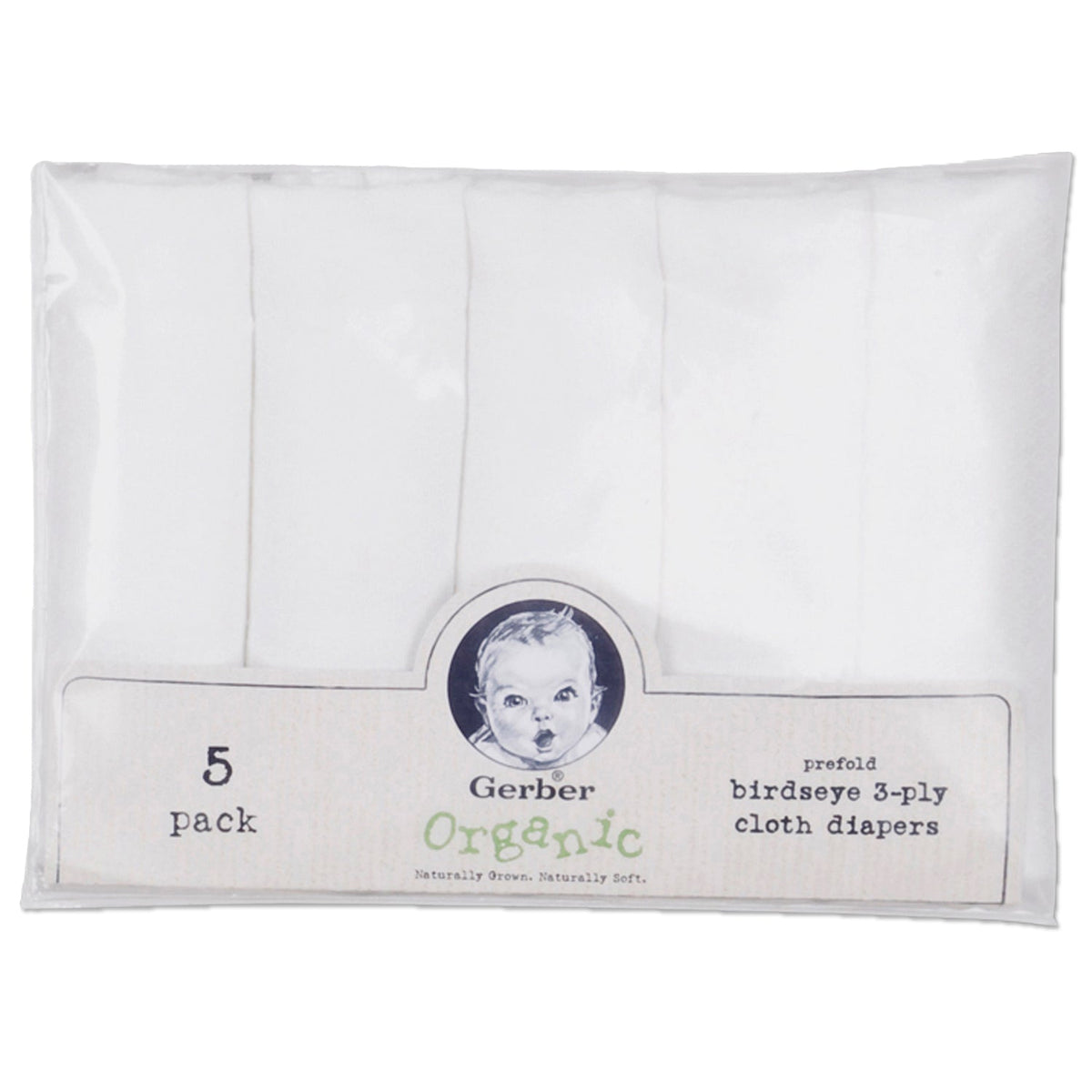 5-Pack White Prefold Birdseye Organic Cloth Diapers, view 2