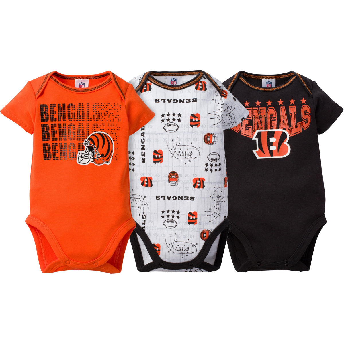 Cincinnati Bengals Baby Boy 3-Pack Short Sleeve Bodysuits, view 2
