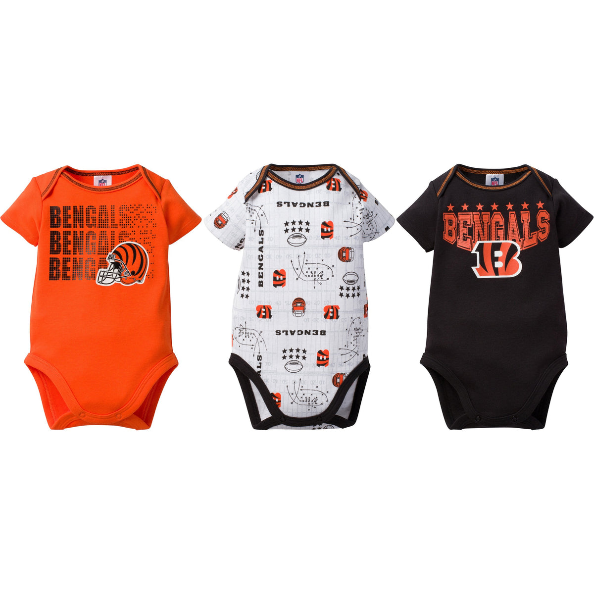 Cincinnati Bengals Baby Boy 3-Pack Short Sleeve Bodysuits, view 3