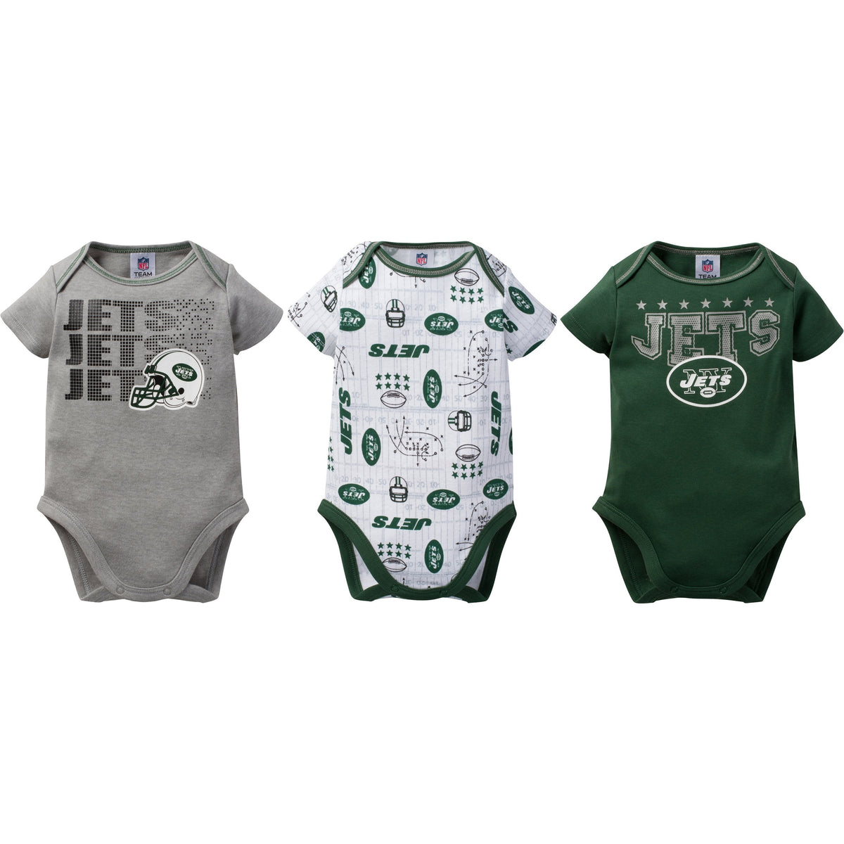 New York Jets Baby Boy 3-Pack Short Sleeve Bodysuits, view 2