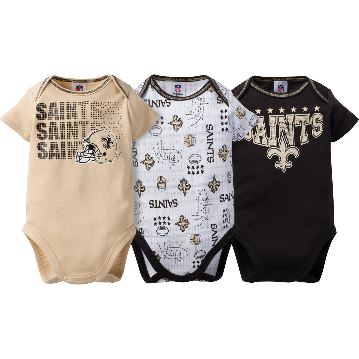 New Orleans Saints 3-Pack Infant Girl Short Sleeve Bodysuits