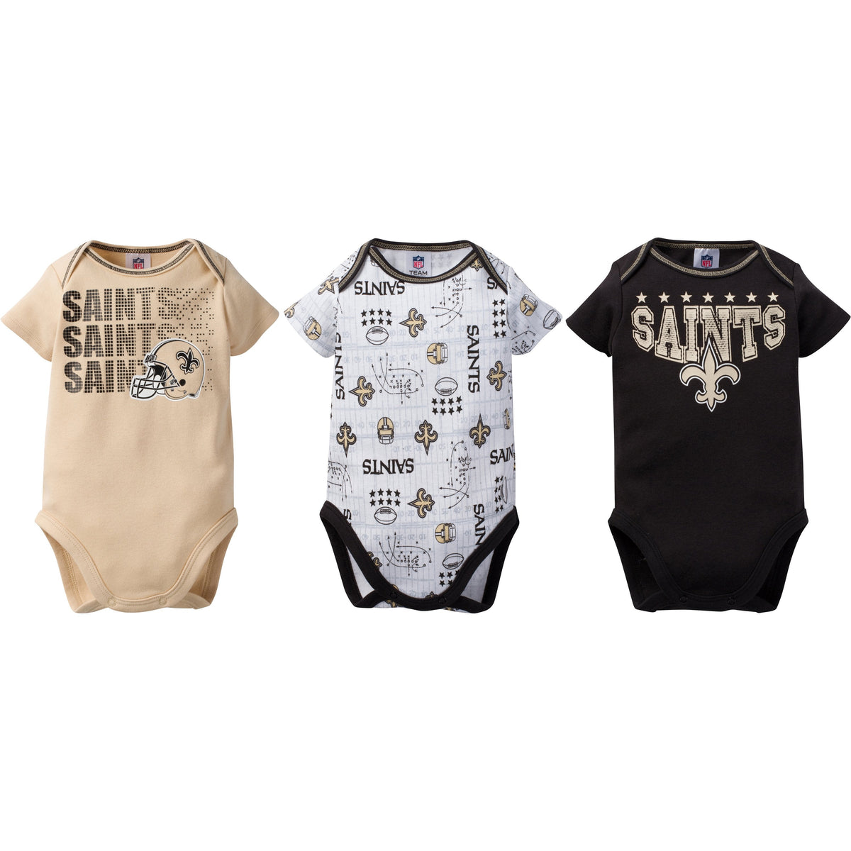 New Orleans Saints 3-Pack Infant Short Sleeve Bodysuits, view 4