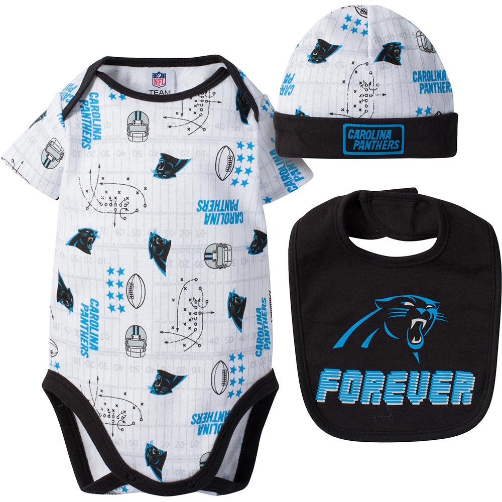 Carolina Panthers Baby Boy 2-Piece Short Sleeve Bodysuit, Bib and Cap Set