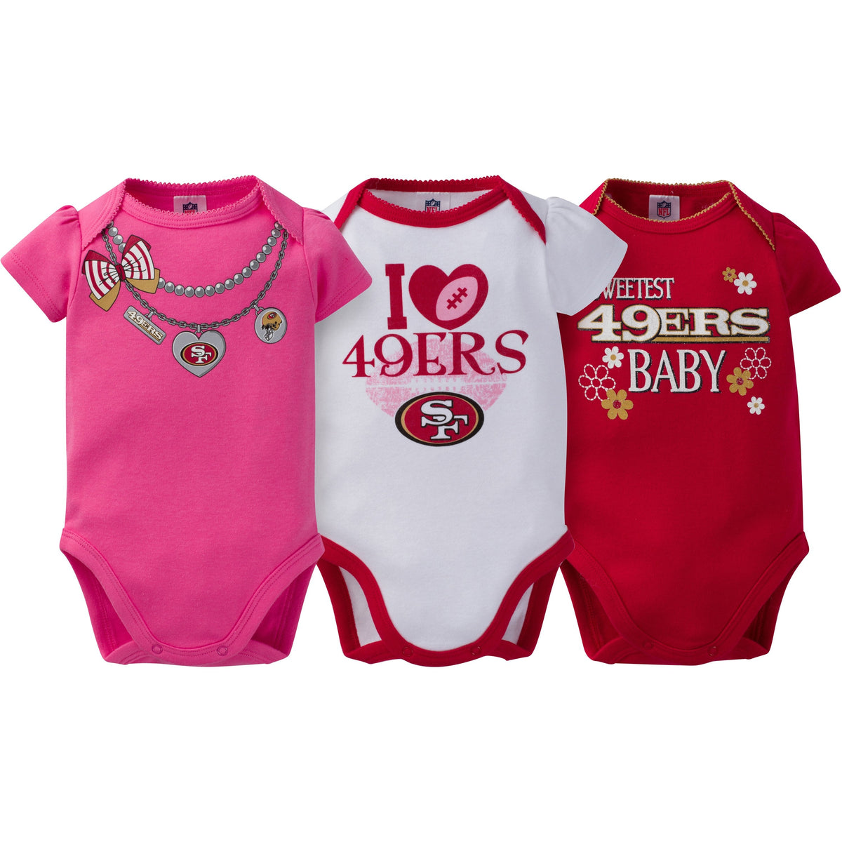 San Francisco 49ers 3-Pack Infant Girl Short Sleeve Bodysuits