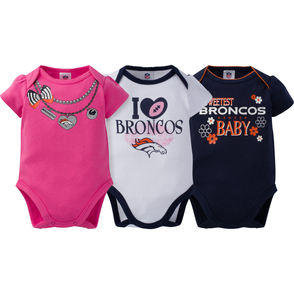 Denver Broncos 3-Pack Infant Girl Short Sleeve Bodysuits, view 4