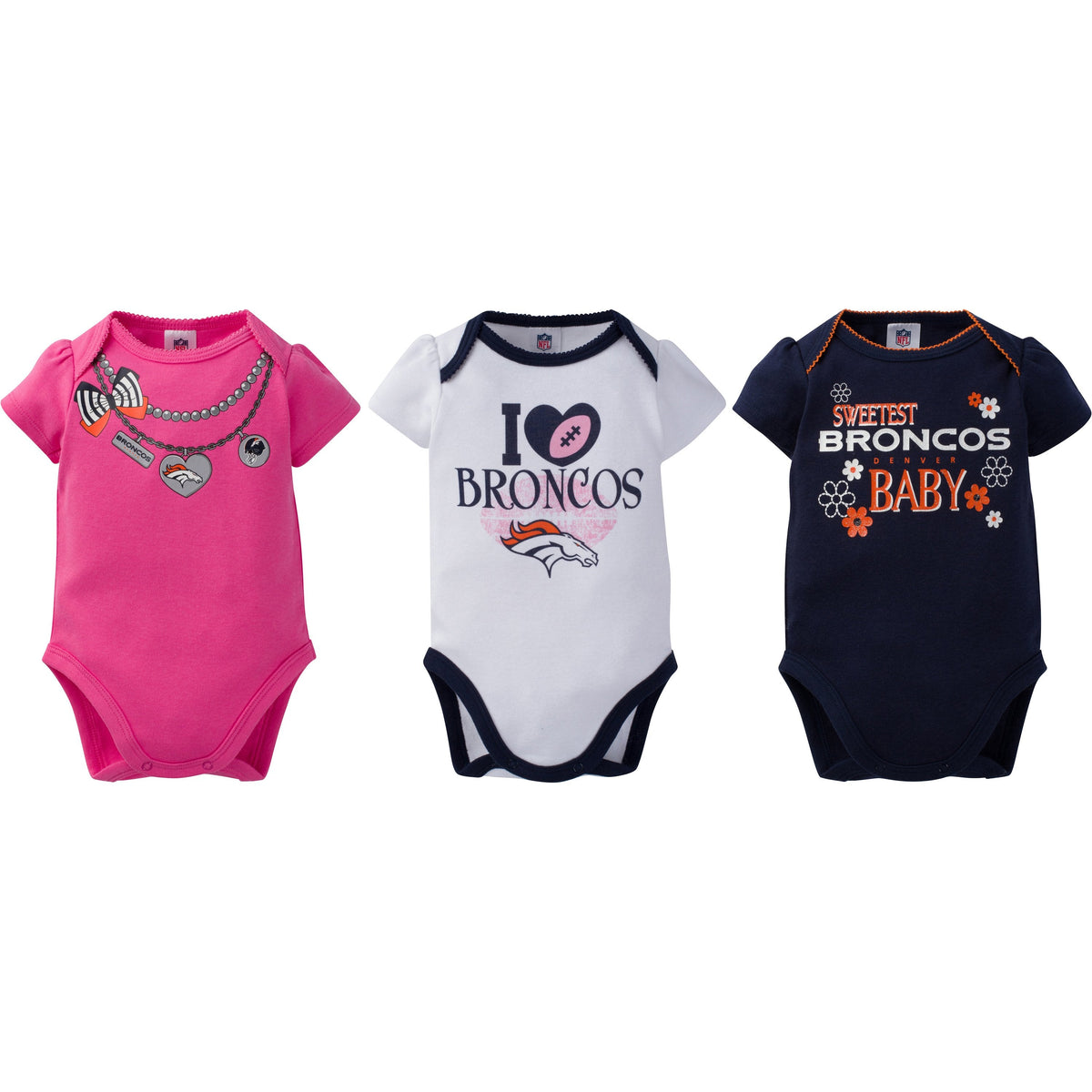 Denver Broncos 3-Pack Infant Girl Short Sleeve Bodysuits, view 5