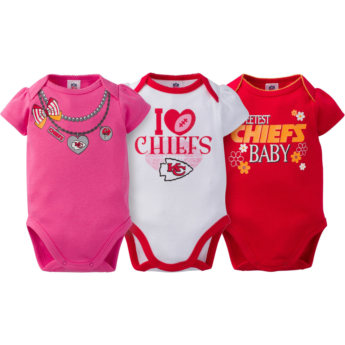 Kansas City Chiefs 3-Pack Infant Girl Short Sleeve Bodysuits, view 2