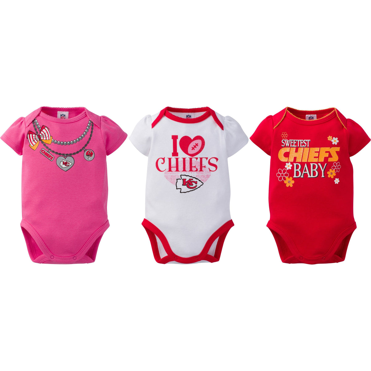 Kansas City Chiefs 3-Pack Infant Girl Short Sleeve Bodysuits, view 3