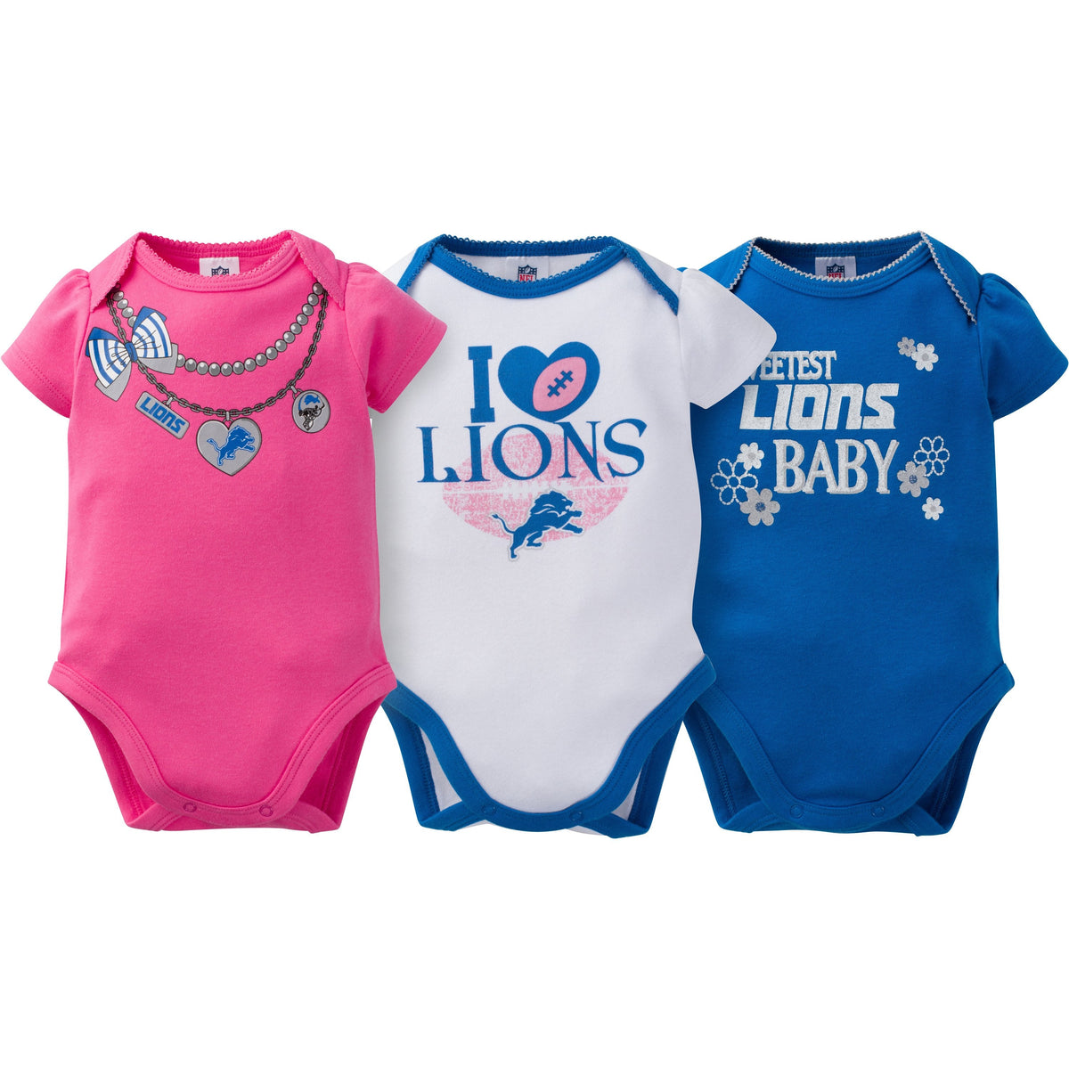 Detroit Lions 3-Pack Infant Girl Short Sleeve Bodysuits, view 3