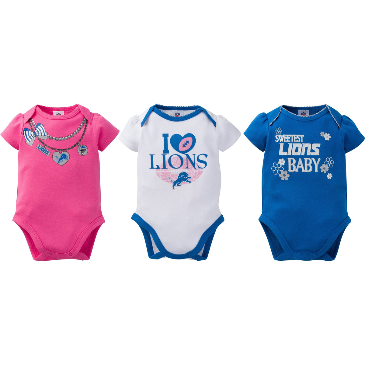 Detroit Lions 3-Pack Infant Girl Short Sleeve Bodysuits, view 4