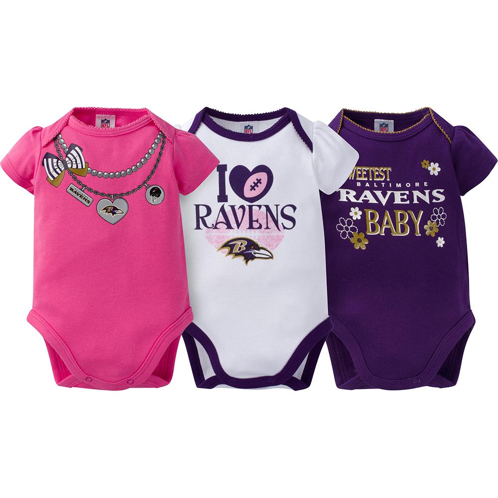 Baltimore Ravens 3-Pack Infant Girl Short Sleeve Bodysuits