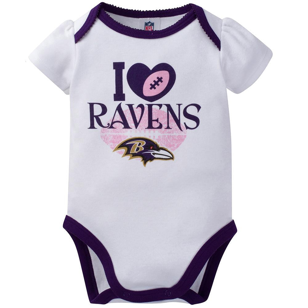 Baltimore Ravens 3-Pack Infant Girl Short Sleeve Bodysuits, view 3