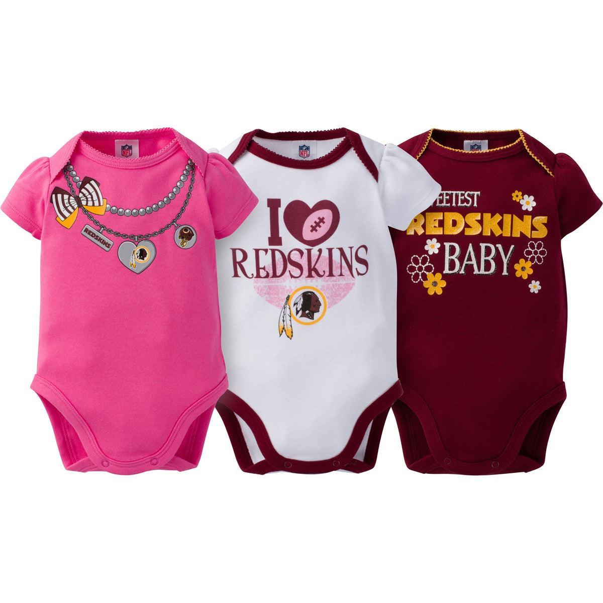 Washington Redskins 3-Pack Infant Girl Short Sleeve Bodysuits