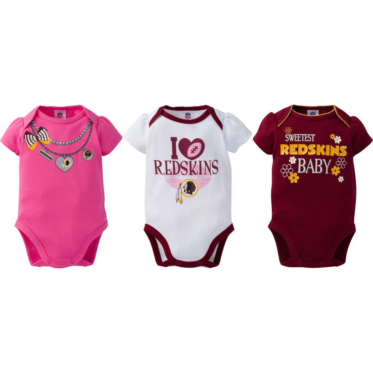 Washington Redskins 3-Pack Infant Girl Short Sleeve Bodysuits, view 2