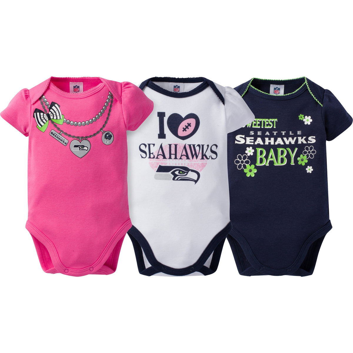 Seattle Seahawks 3-Pack Infant Girl Short Sleeve Bodysuits