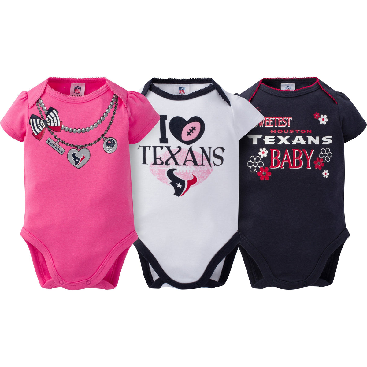 Houston Texans 3-Pack Infant Girl Short Sleeve Bodysuits