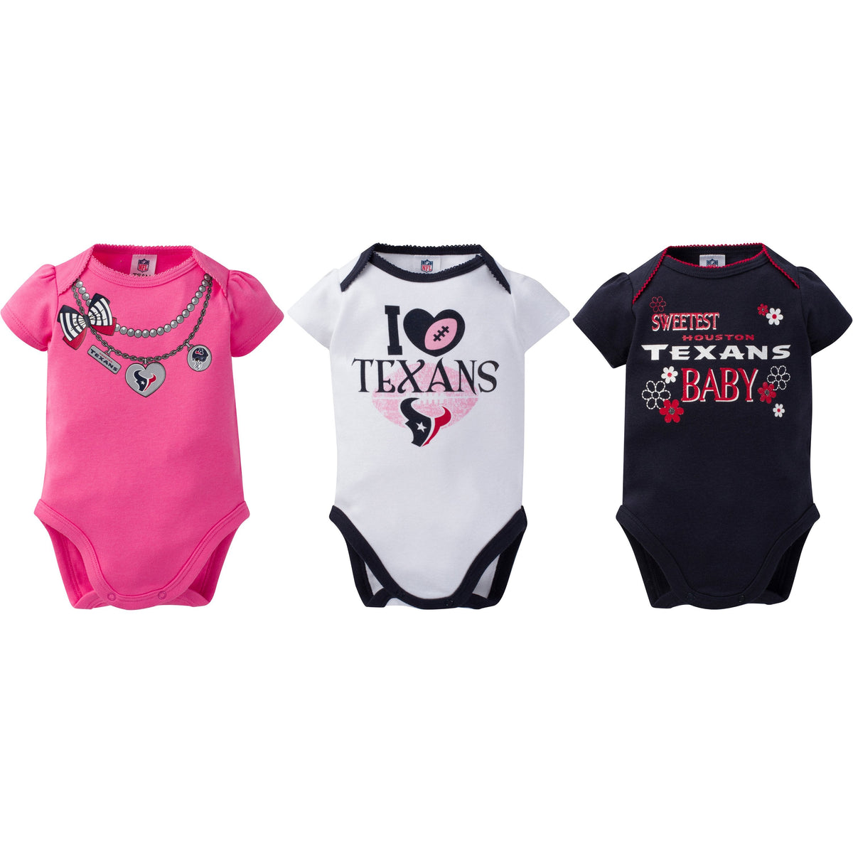Houston Texans 3-Pack Infant Girl Short Sleeve Bodysuits, view 4