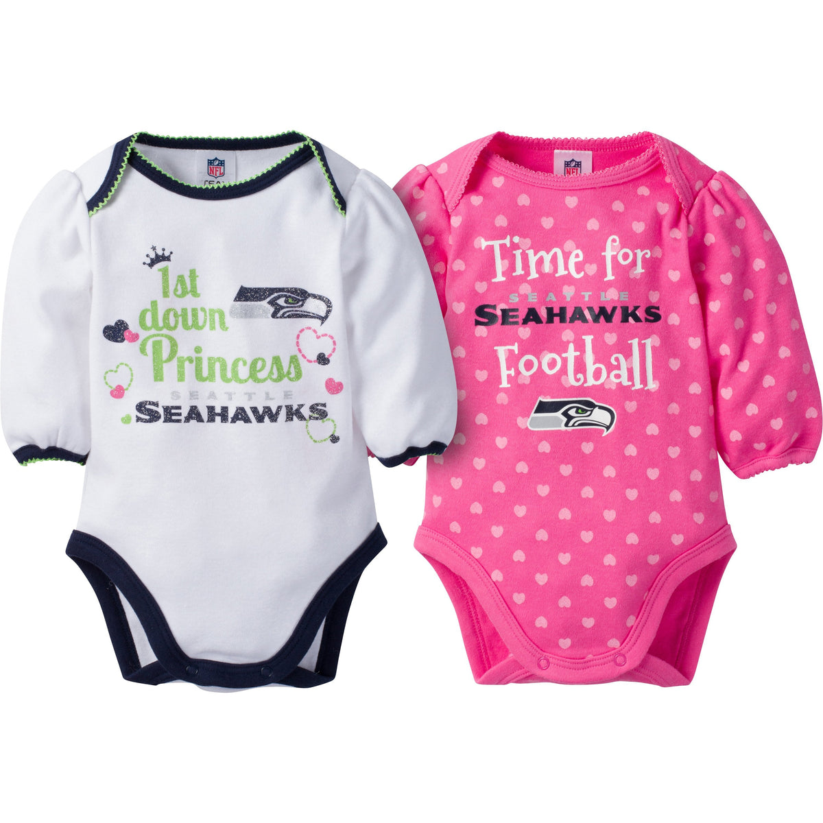 Seattle Seahawks 2-Pack Infant Girl Long Sleeve Bodysuits