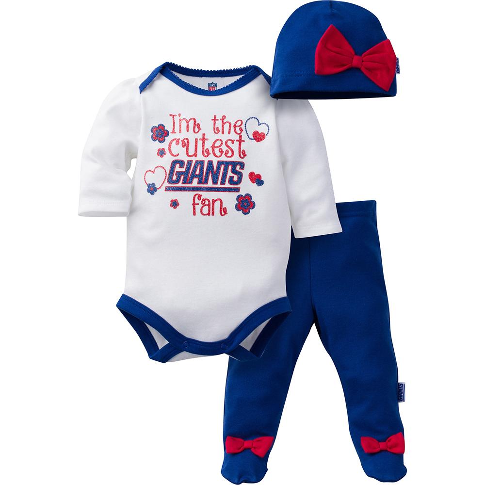 Giants Baby Girls Bodysuit, Pant and Cap Set
