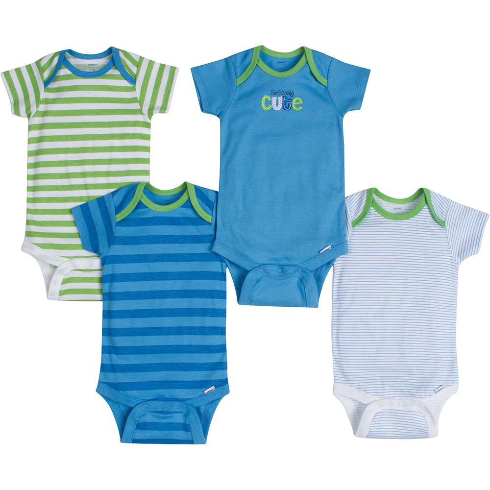 4-Pack Boys Green & Blue Onesies Brand Short Sleeve Bodysuits