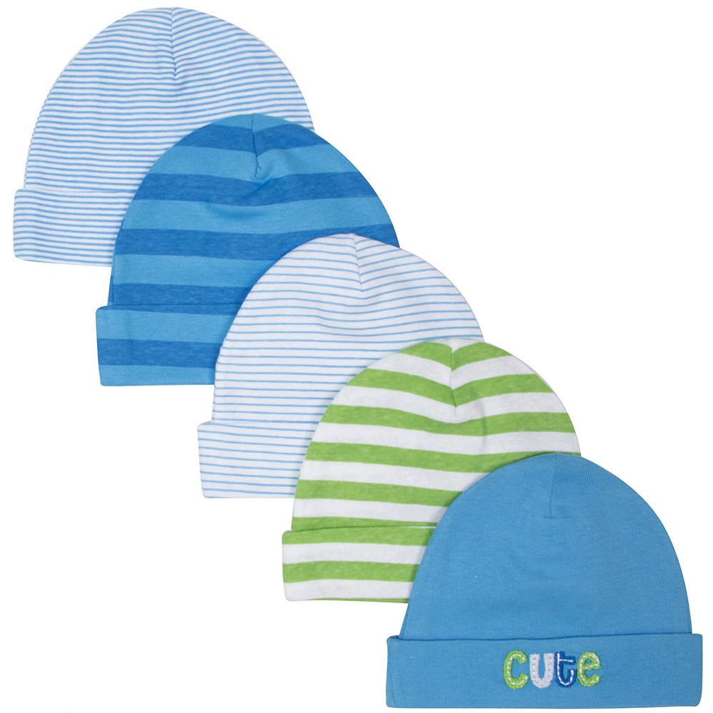 5-Pack Boys Blue & Green Caps