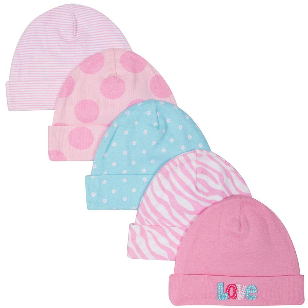 5-Pack Girls Pink Print Caps