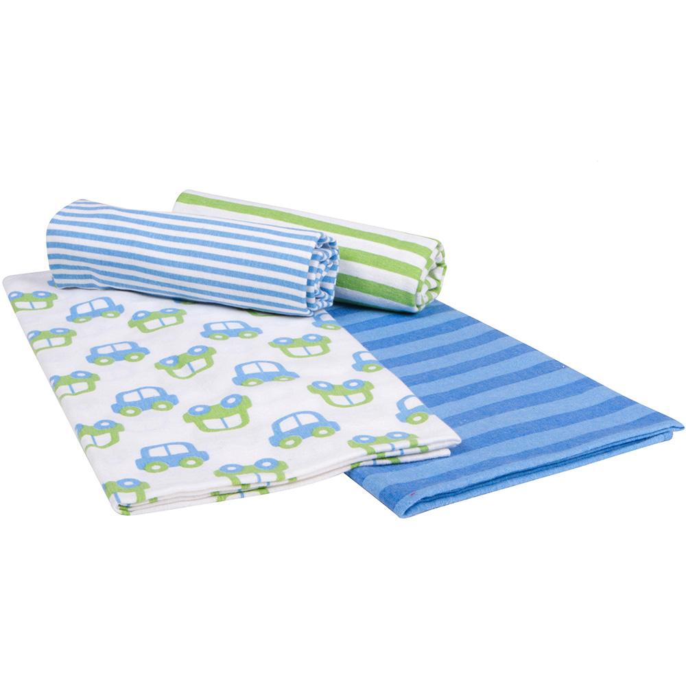 4-Pack Boys Car Themed Flannel Receiving Blankets