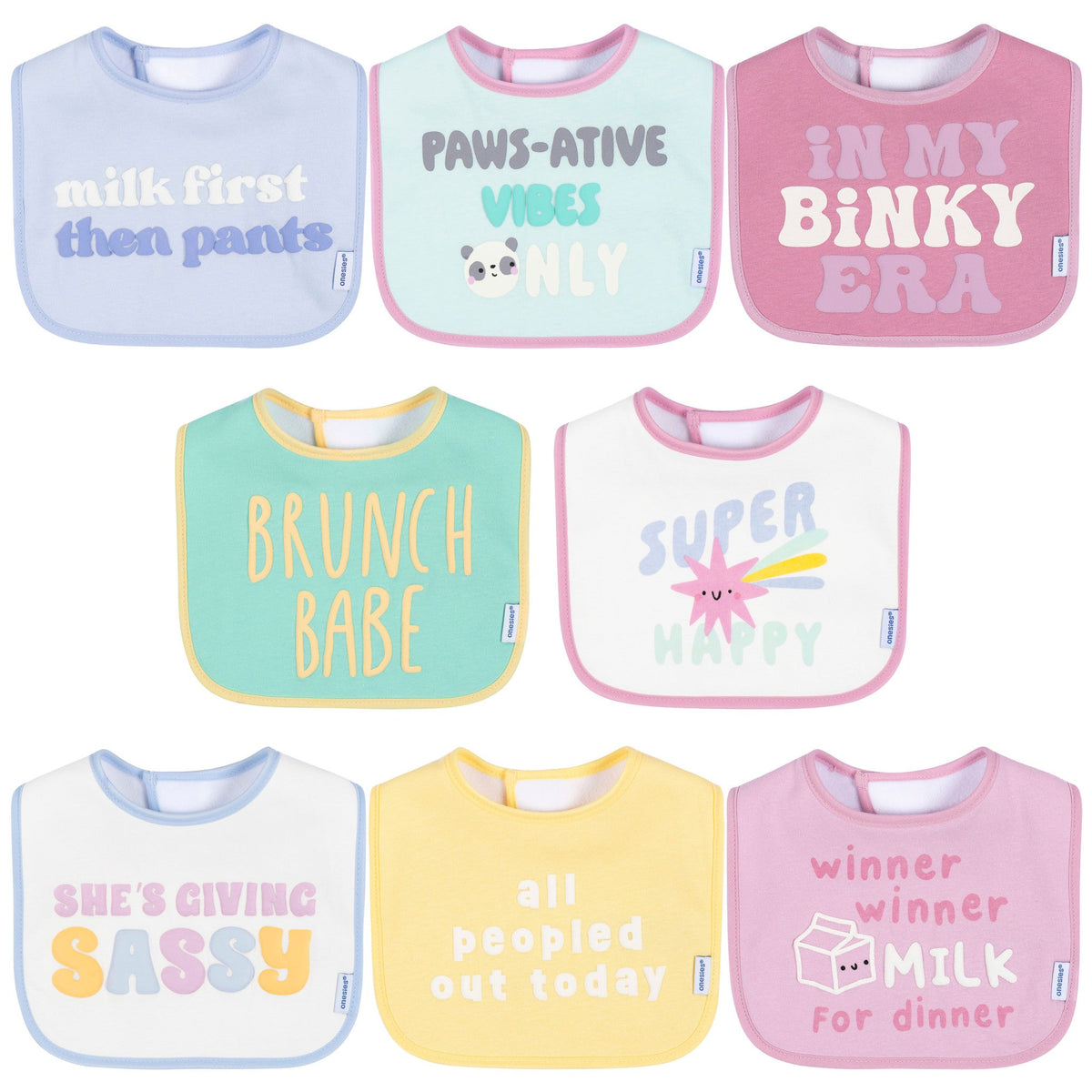 8-Pack Baby Girls Super Happy Drooling Bibs