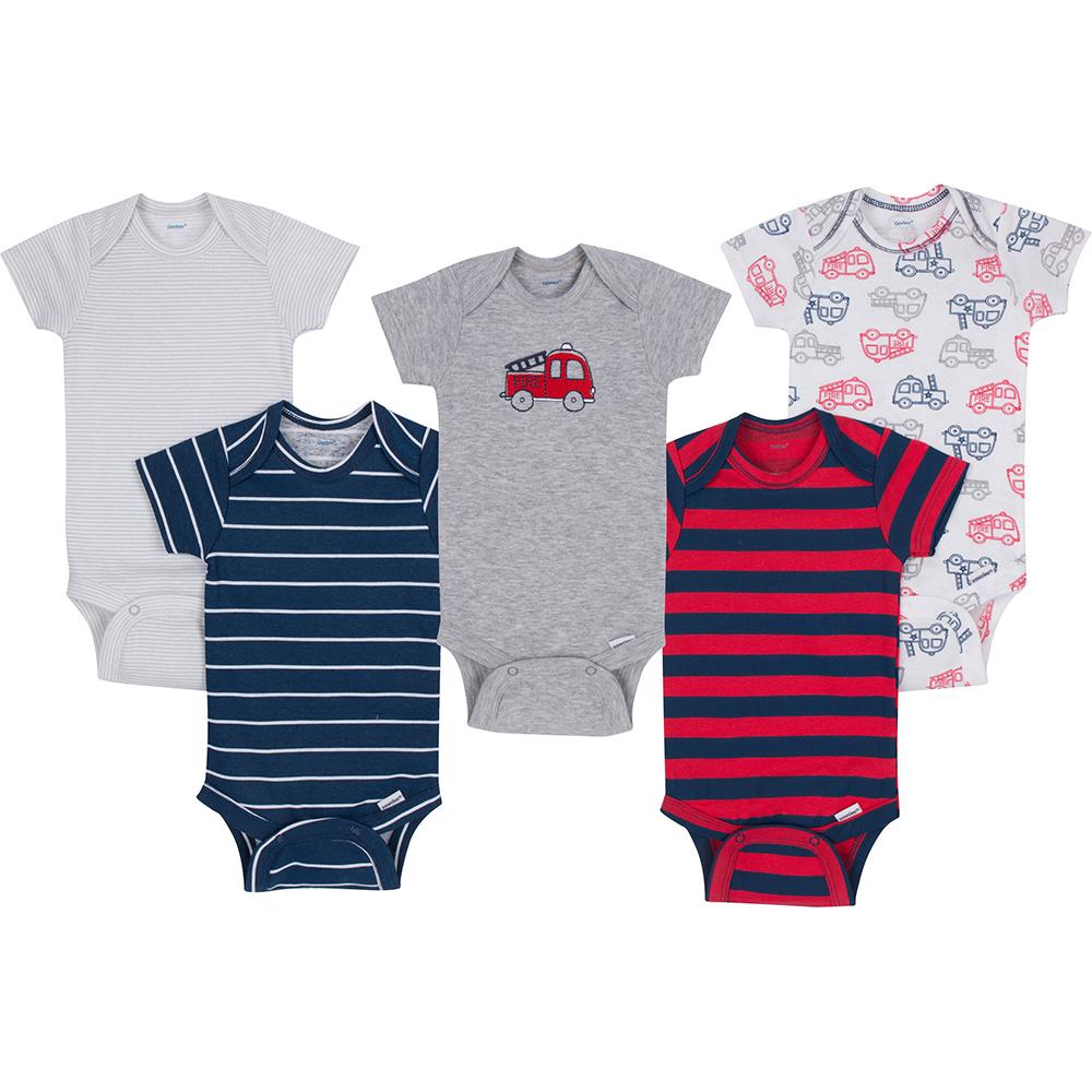 5-Pack Boys Firetruck Onesies&reg; Brand Short Sleeve Bodysuits