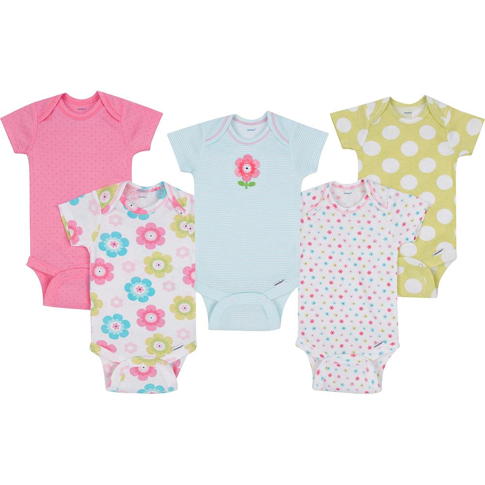 5-Pack Girls Floral Onesies&reg; Brand Short Sleeve Bodysuits