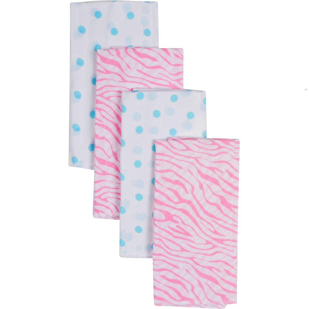 4-Pack Girls Pink Print Prefold Gauze Diaper