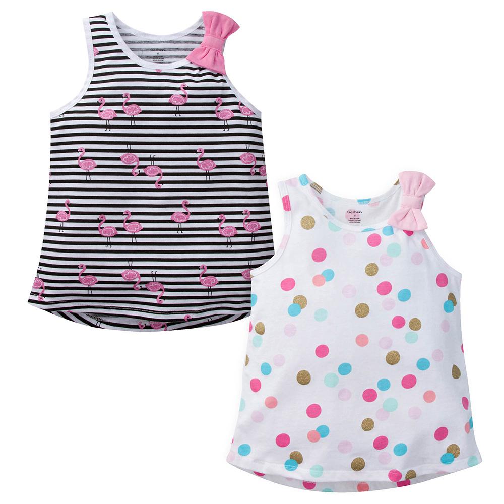 2-Pack Infant & Toddler Girls Flamingo & Glitter Dots Fashion Tops
