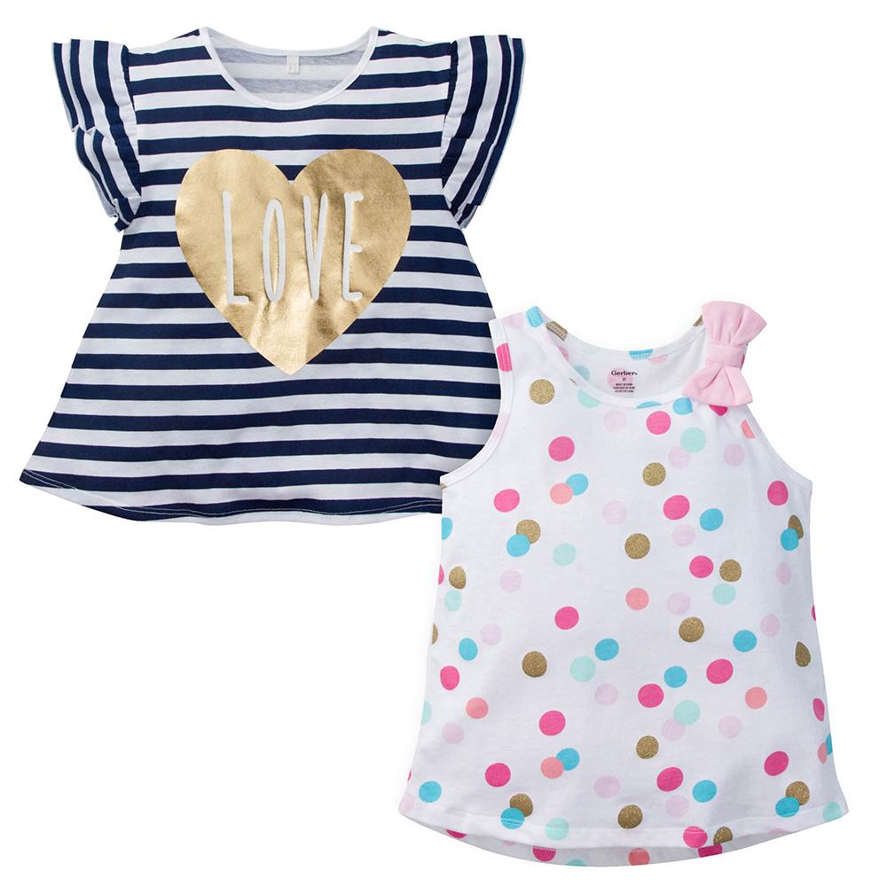 2-Pack Infant & Toddler Girls Love & Glitter Dots Fashion Tops