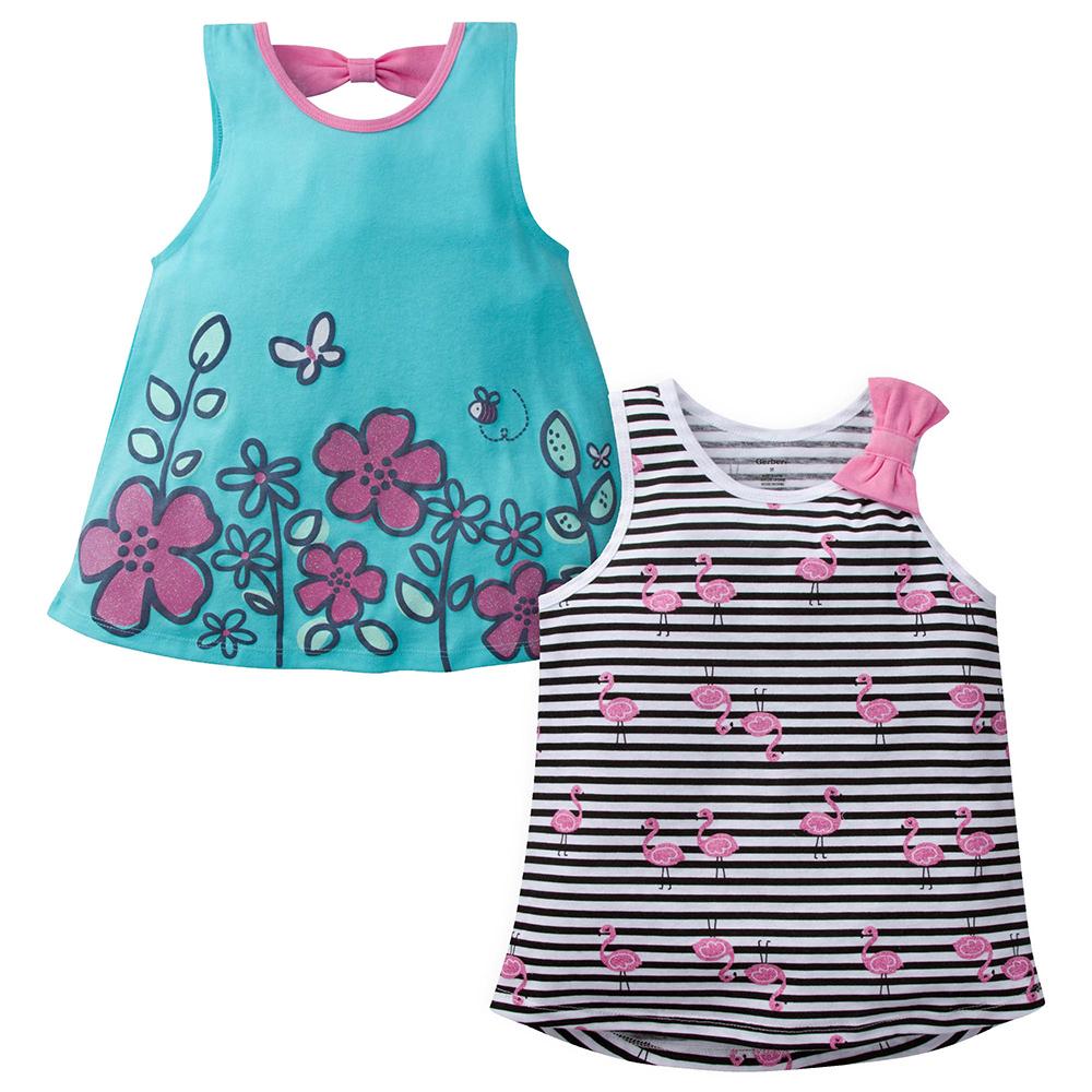 2-Pack Infant & Toddler Girls Flamingo & Floral Fashion Tops