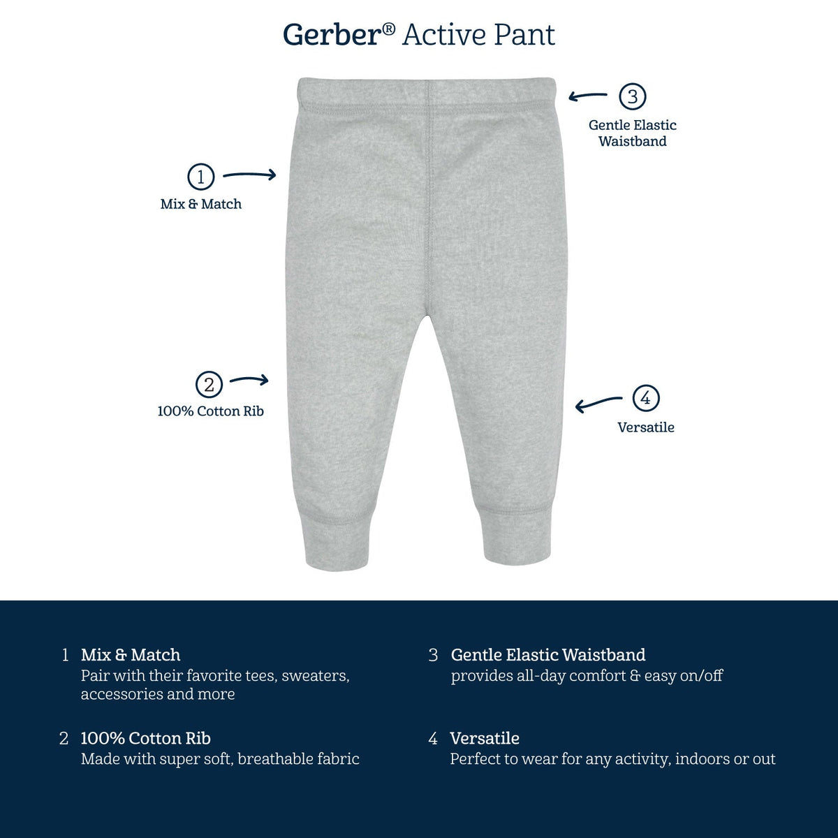 3-Pack Baby Boys Green, Gray, & Blue Pants, view 5