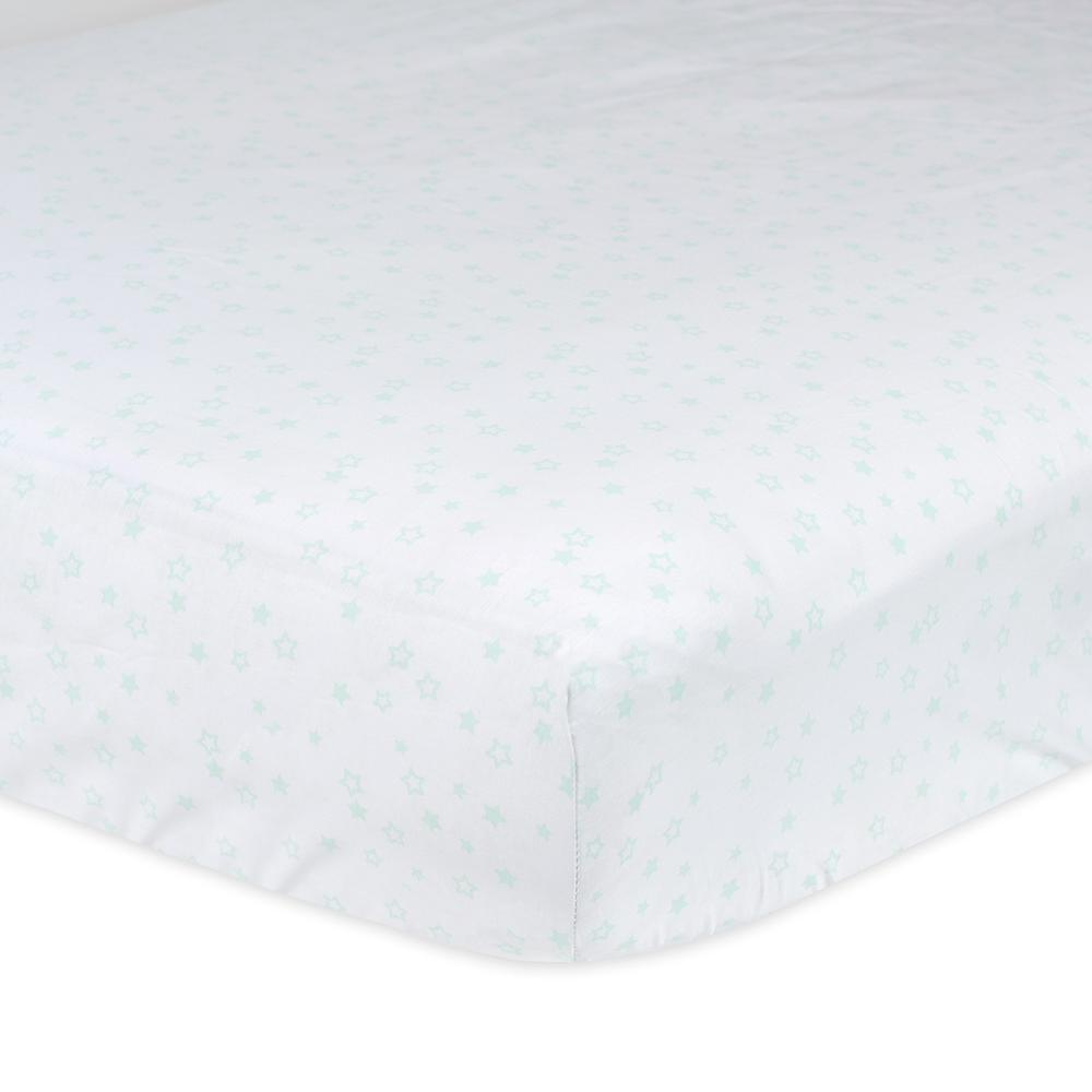 1-Pack Neutral Green Stars Fitted Crib Sheet, view 2