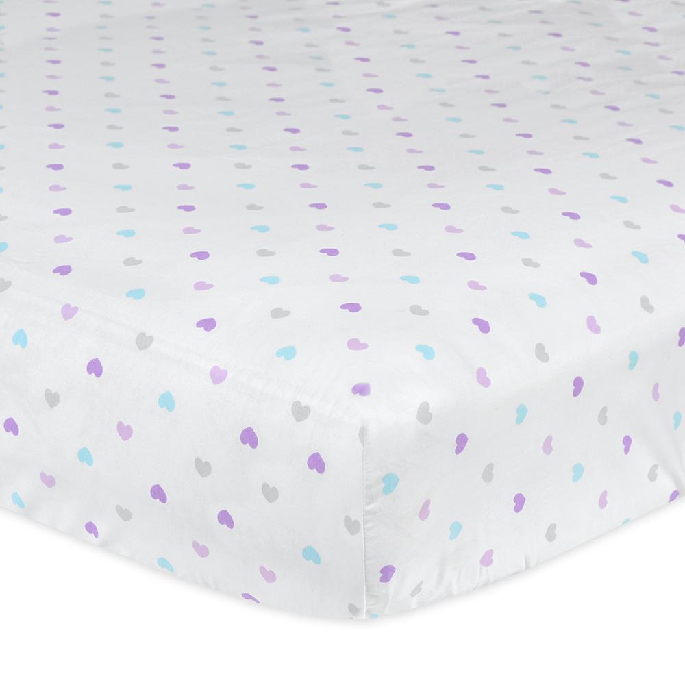 1-Pack Girls Multi-Color Hearts Fitted Crib Sheet
