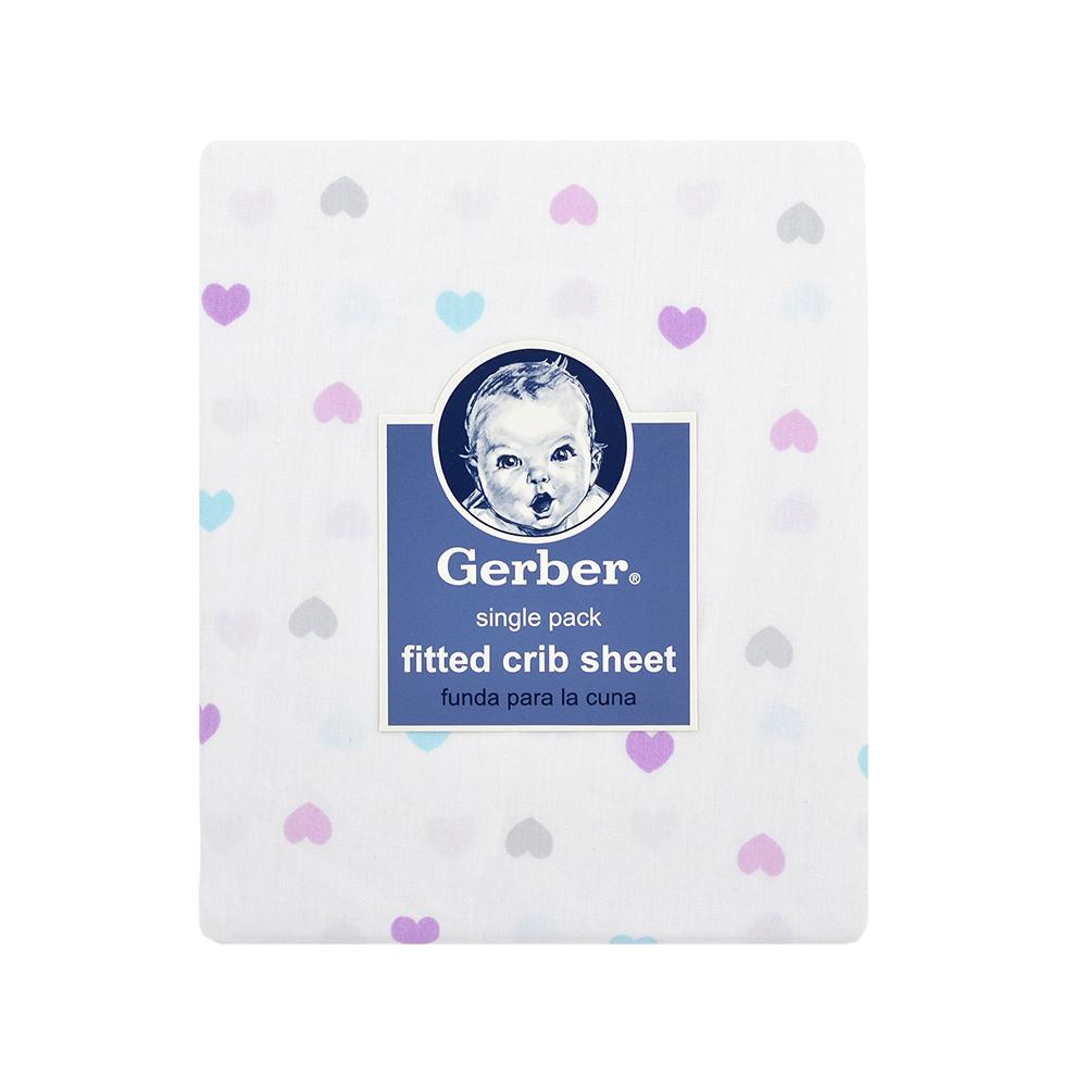 1-Pack Girls Multi-Color Hearts Fitted Crib Sheet, view 2
